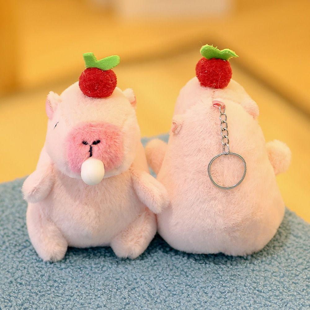 Pink Plush Capybara Keychain Bag Decoration Cartoon Capybara Pendant Stuffed Animals Fluffty Animal Doll Accessories