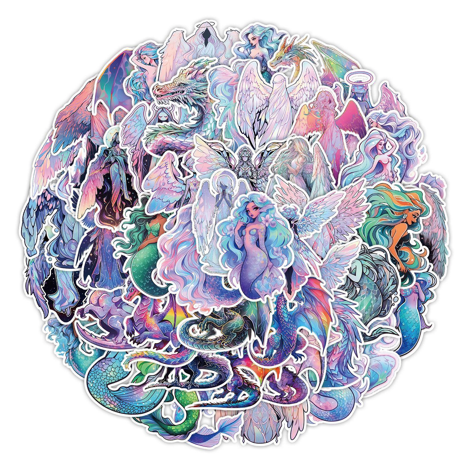 

50 Новых Голографических Наклеек Ангел Скейтборд Чемодан Компьютер Декоративные Наклейки Водонепроницаемые Креативные Наклейки для Заметок от Руки