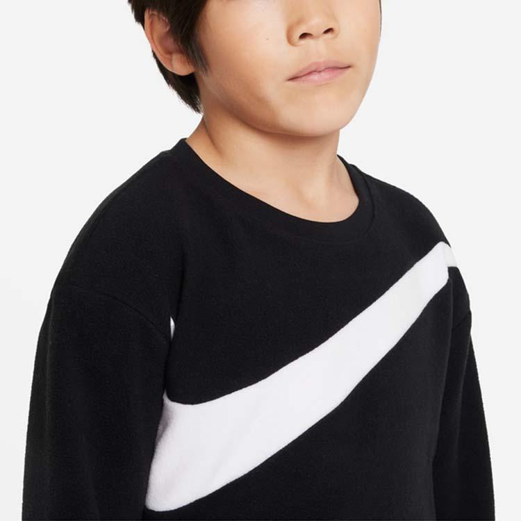 Nike Casual Sports Suit Swoosh Color Block Pattern Spliced Round Neck Long Sleeve Top Logo Design Cuffed Pants Kids Suit Black FD5038-010