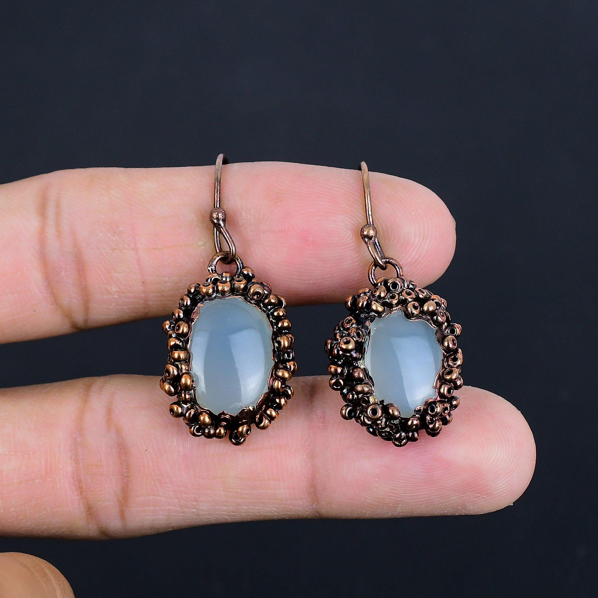 

Серьги из аквамарина с гальванопокрытием медью, Ювелирные изделия ручной работы с драгоценными камнями, Подарки для жены, Совершенно новые серьги 2.55 Inches