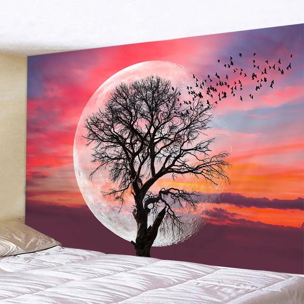 Mystery Starry Sky Tapestry Hippie Wall Hanging Forest Tree Jungle Moon Tapestrie Room Decor Aesthetic for Living Room Bedroom