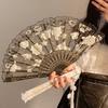 Folding Fan Lace Flower Decor Chinese Style Fan Hand Held Anitque Art Craft Japnese Summer Female Dance Home Party Decoration