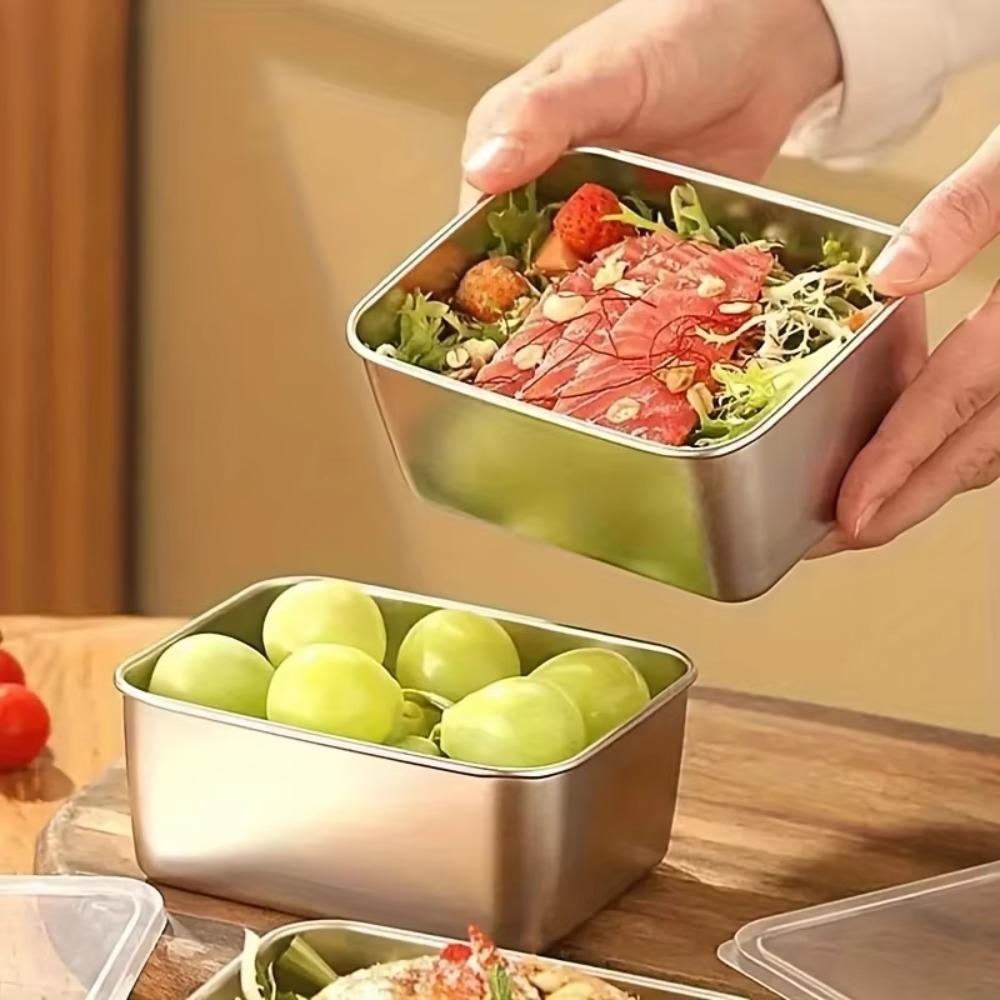 4pcs Rectangular Food Storage Box Stainless Steel Food Container Fresh-Keeping Box  Commercial