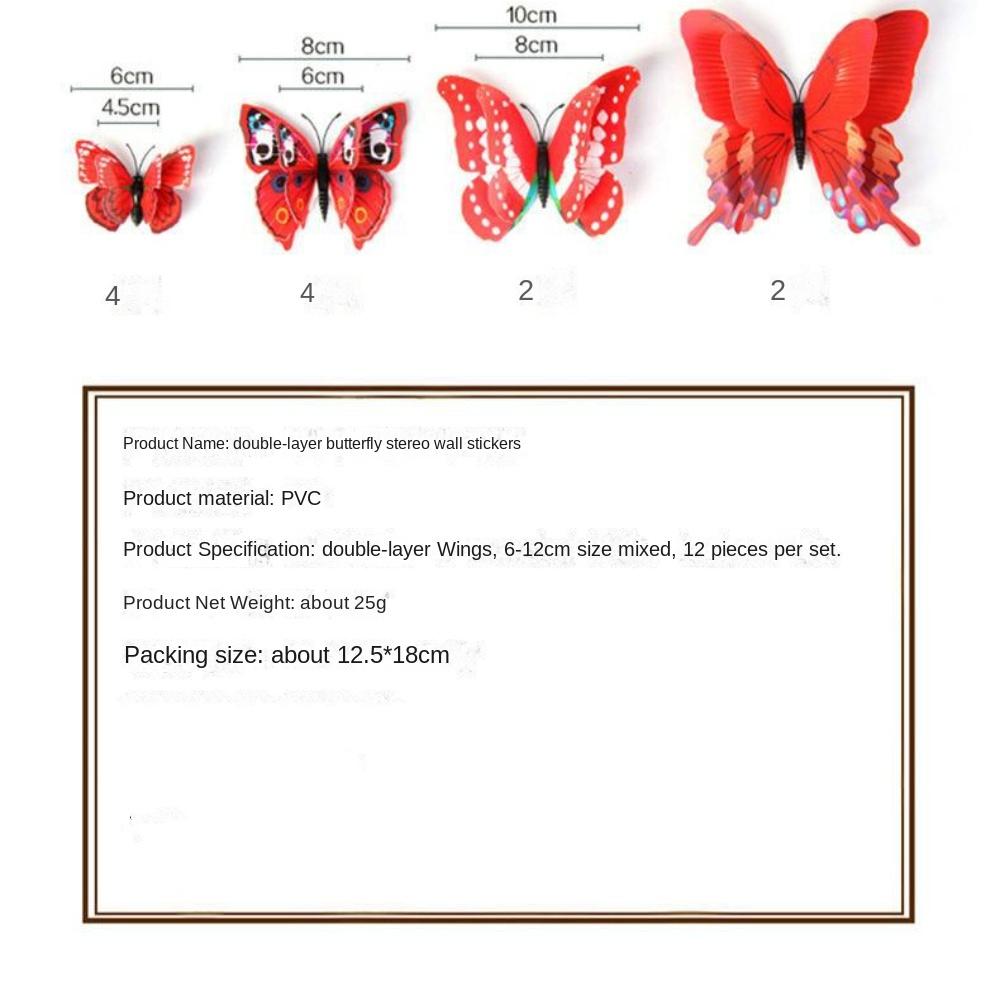 12Pcs DIY 3D Butterfly Wall Stickers Double-layer Simulated Art Magnet Stickers Fashion Color Magnet Fridge Decals Room