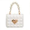 Women Handbag Faux Pearl Handle Golden Love Heart Detachable Metal Chain Mini Elegant Girl Single Shoulder Bag Purse Cute Wallet