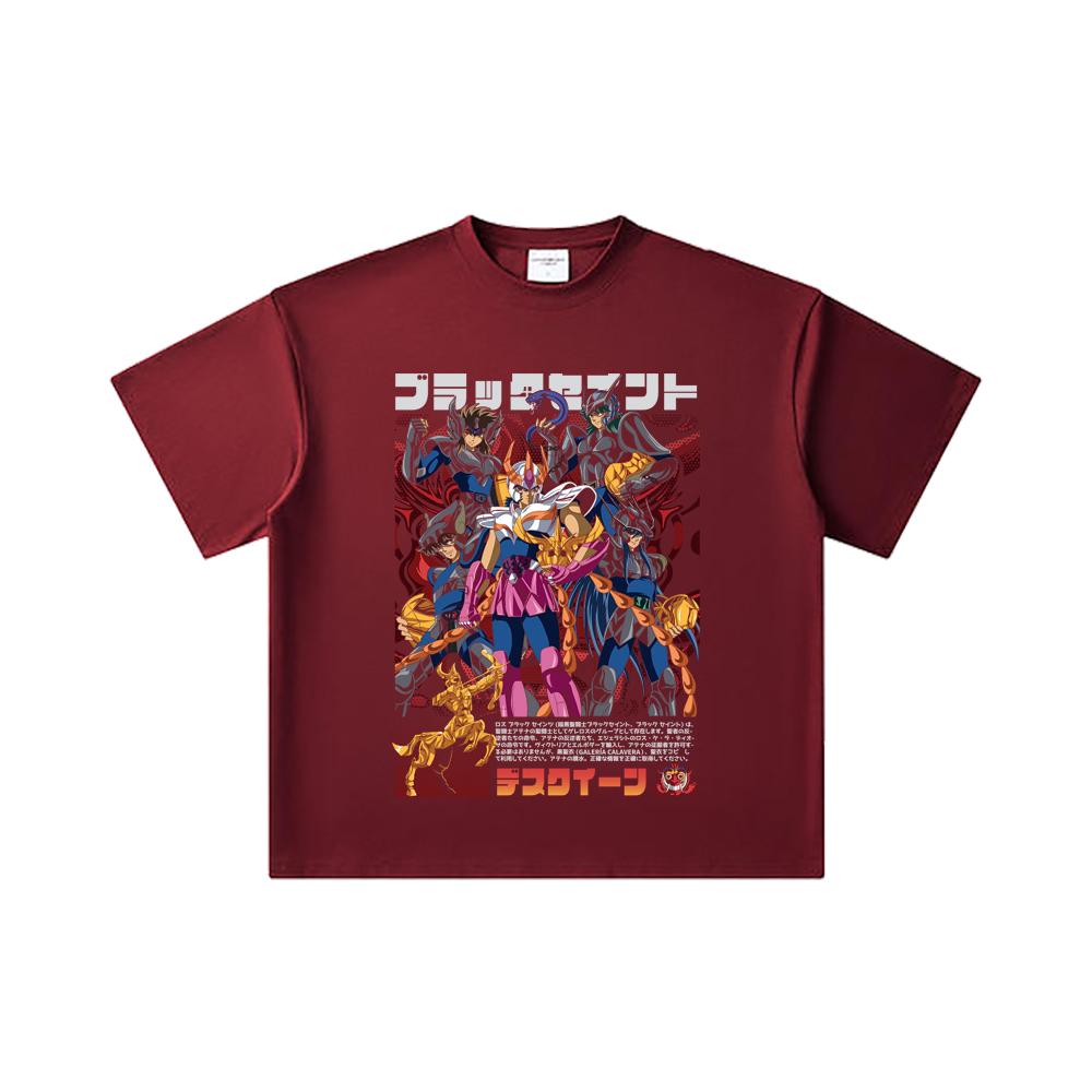 

260 GSM Double Yarn 32 Count 100% Cotton Saint Seiya V6 Fenix Print Unisex Heavy Cotton T Shirt 2XL вина червоного кольору