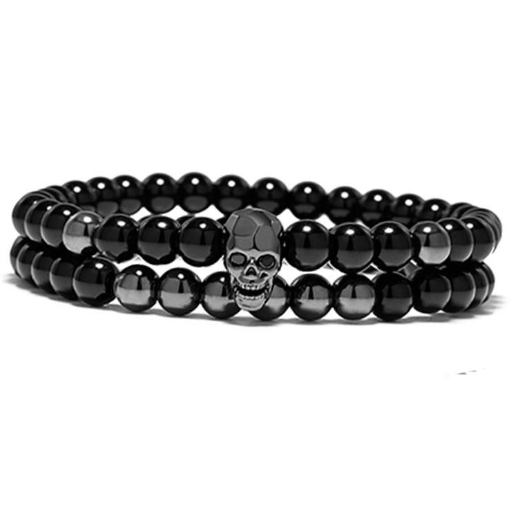 Geometric Skull Demon Bead Bracelet With Diamond Finish For Men And Women