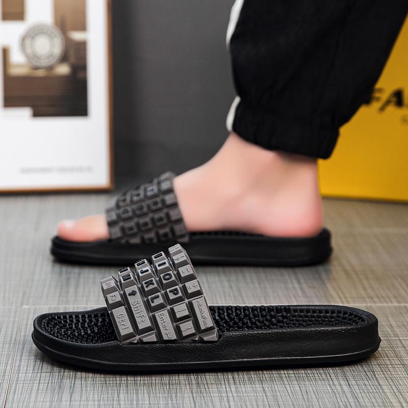 

Модные летние мужские тапочки, дизайн клавиатуры, сандалии на платформе, уличные клоги, быстросохнущие пляжные тапочки, шлепанцы, домашняя обувь для помещений 40