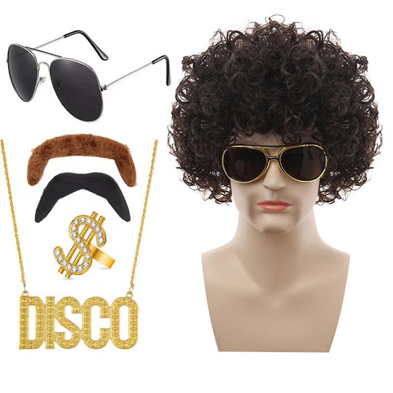 Stylish Punk Wig Set With Colorful Disco Glasses And Unique Necklace For Themed Parties