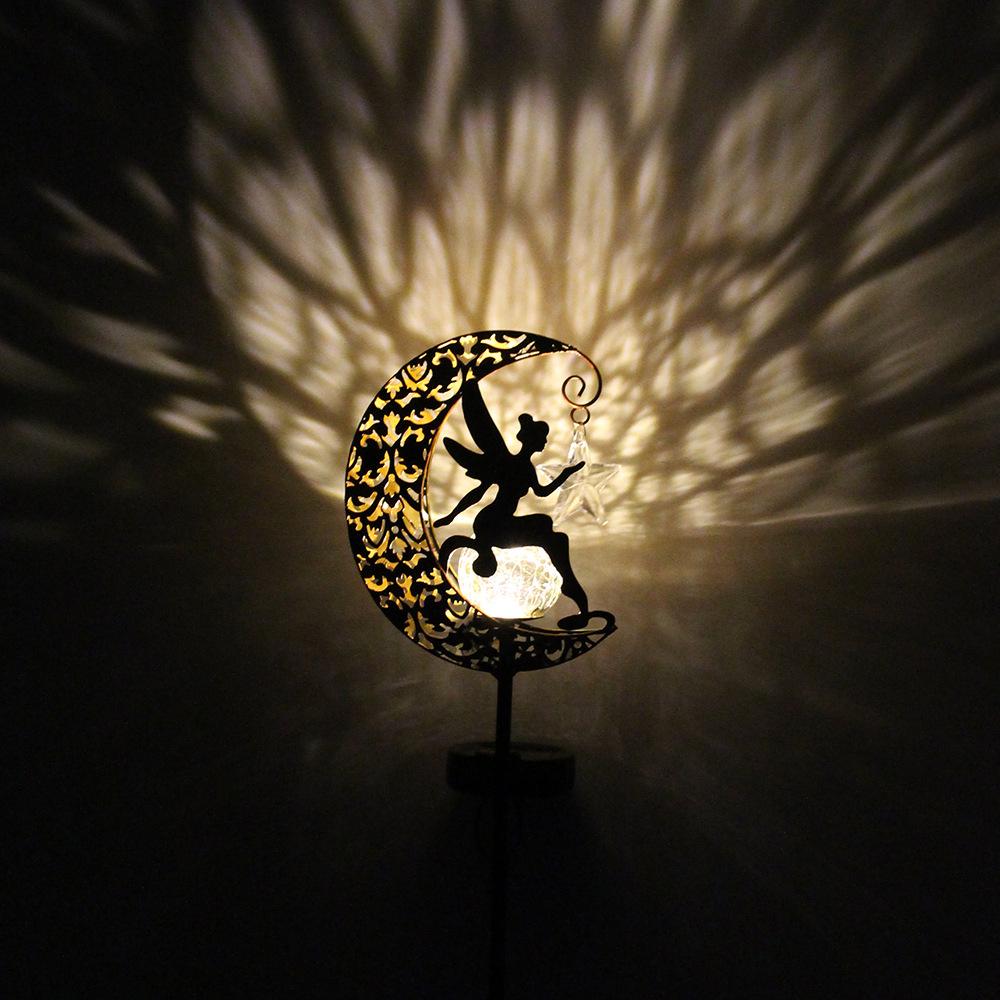 Solar Moon Stake Light: Outdoor Garden, Courtyard & Camping Decorative Iron Lantern