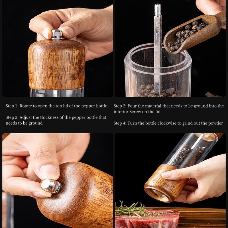 6/8Inch Manual Salt and Pepper Grinder,Solid Wood Spice Shaker Mill Tool With Base,Adjustable Ceramic Core Grinder Kitchen Tools
