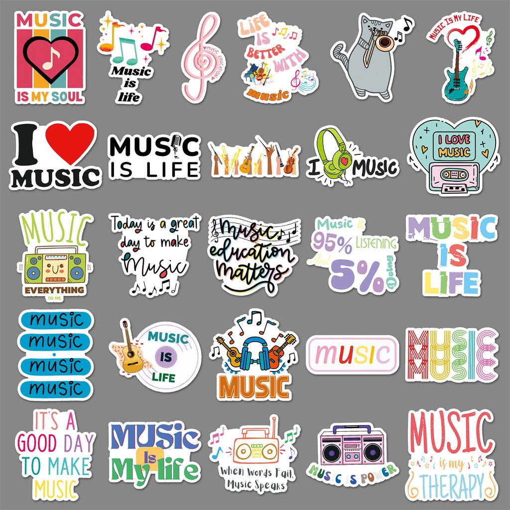 51 Love Music Graffiti Stickers Personality English Short Sentences Decorative Mobile Phone Case Water Cup Guitar Stickers
