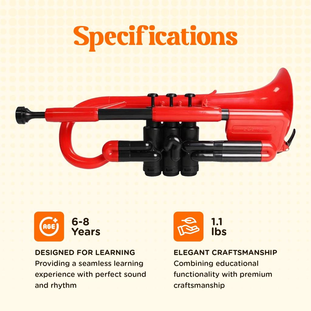 pInstruments pCornet PCORNET1R Plastic Wind Bb Made of Lightweight and Durable ABS with Antibacterial Red Mouthpiece and Carrying Instrument, Key,