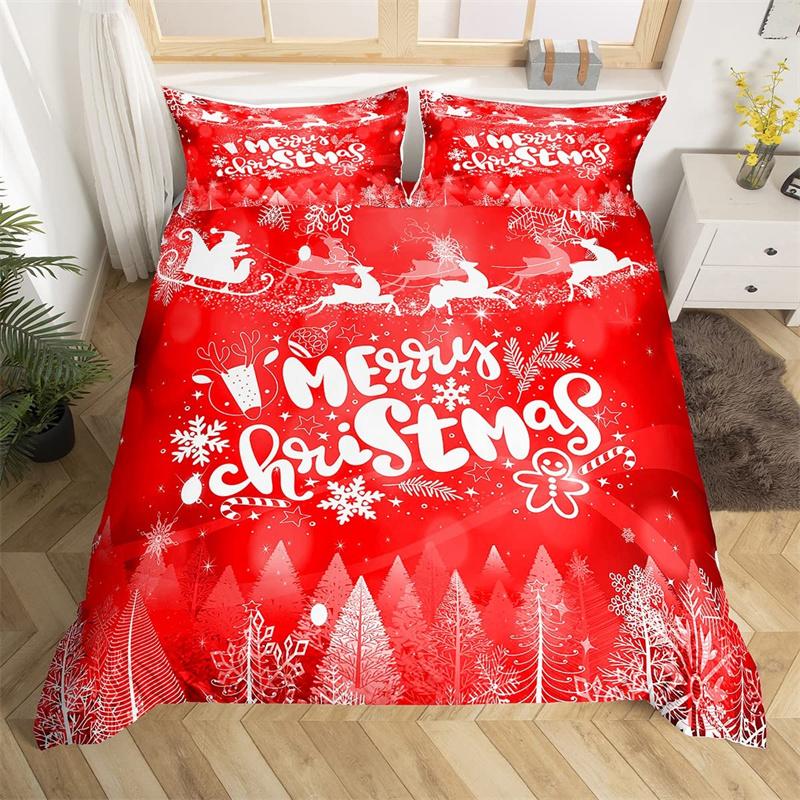 Merry Christmas Duvet Cover Set Happy New Year Comforter Cover Microfiber Xmas Deer Elk Bedding Set Twin For Boys Girls Bow Gift