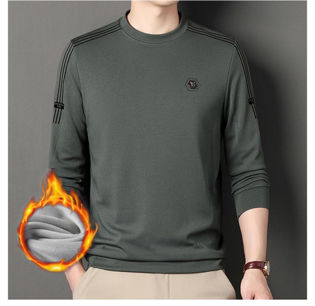 Men's Fleece-Lined Casual Round Neck Hoodie - Thick Warm Long Sleeve for Winter 2025