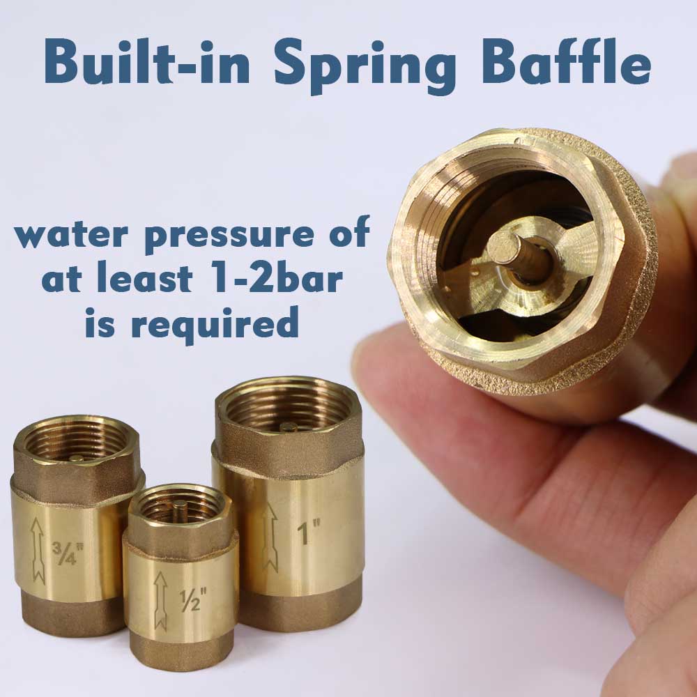1/2" 3/4" 1" Brass Check Valve W/ Filter In-Line Spring Anti Backflow Adapter One-Way Water Flow Control Connect Repair Connect