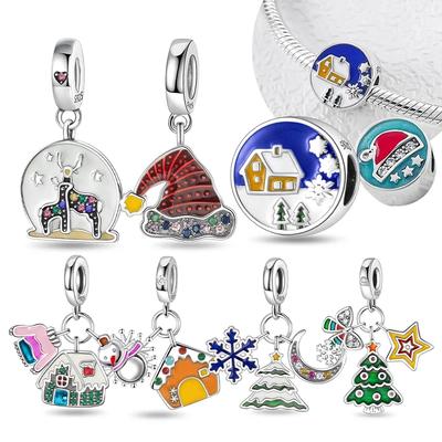 Copperchristmas Santa Hat ,Claus,Tree,Reindeer,Bell Charms Bead Fit Original Bracelet Diy Fine Jewelry Gifts For Women
