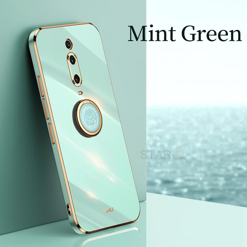 Plating Square Ring Holder Phone Case On For Xiaomi Redmi K20 Mi 9T Pro Mi9T 9TPRO Luxury Bumper Soft Silicone Stand Cover