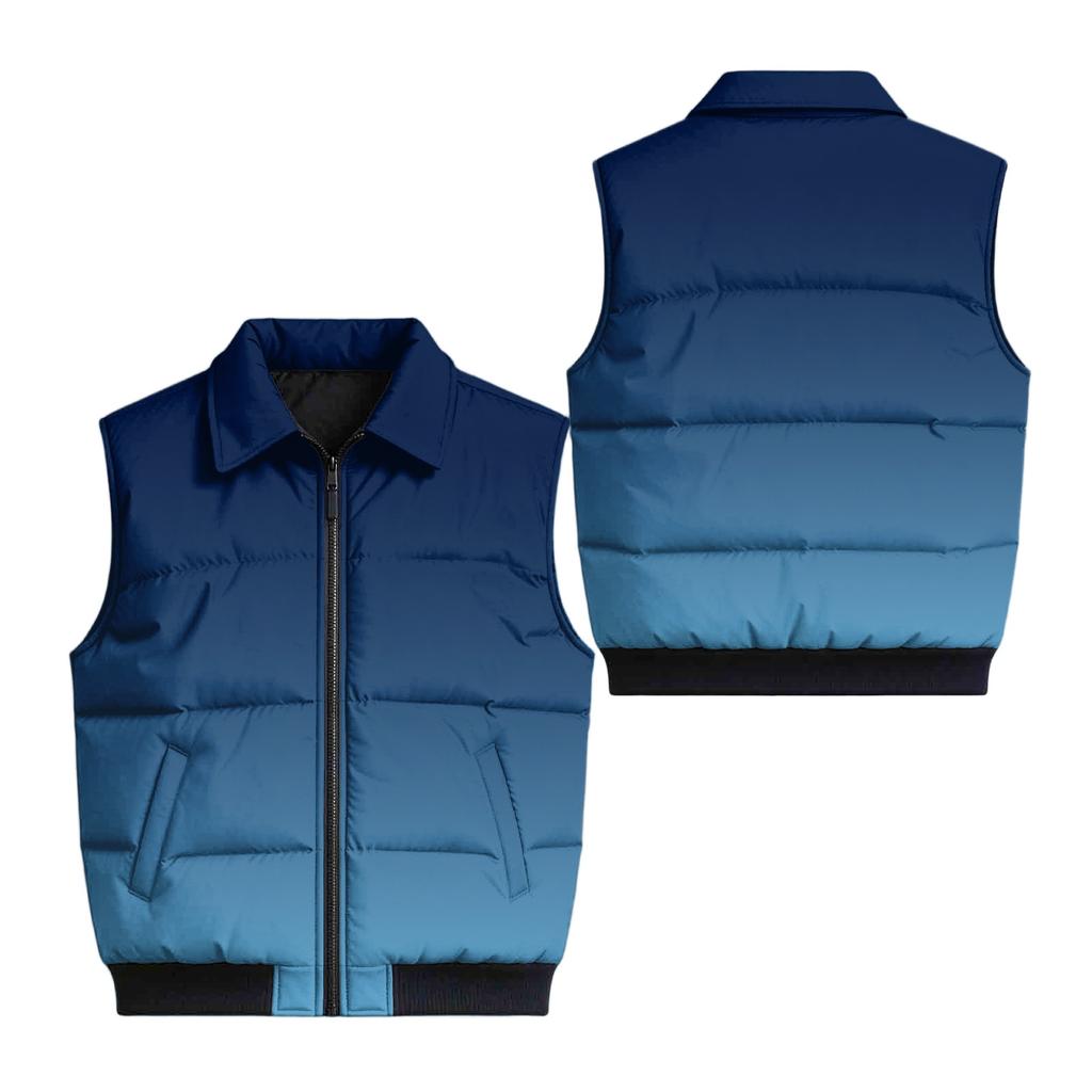 Men's Casual Loose Fit Padded Vest Zip Front Lapel Collar with Pockets Gradient Print Sleeveless Jacket
