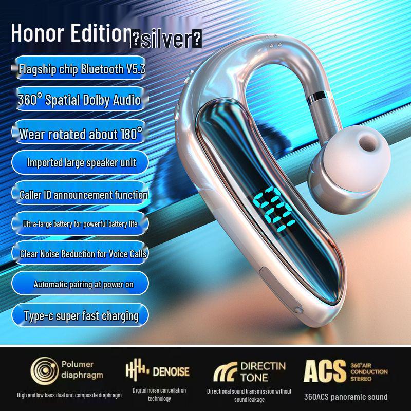 2025 Bluetooth Ear-Hook Headphones with Ultra-Long Battery Life, Compatible with Android, Apple, Xiaomi - Perfect for Business, Taxi, and Takeaway Use