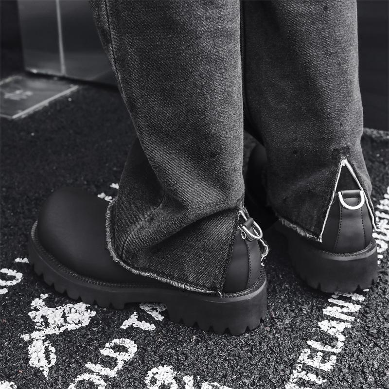 Pure black retro big head leather shoes men's 2024 spring thick sole heightening derby shoes trendy 1029-J