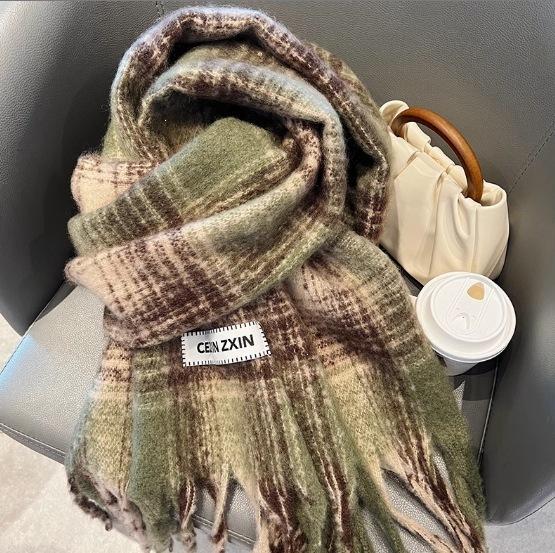 Atmosphere blue coffee plaid scarf women's new warm versatile plaid scarf student couple thickened shawl