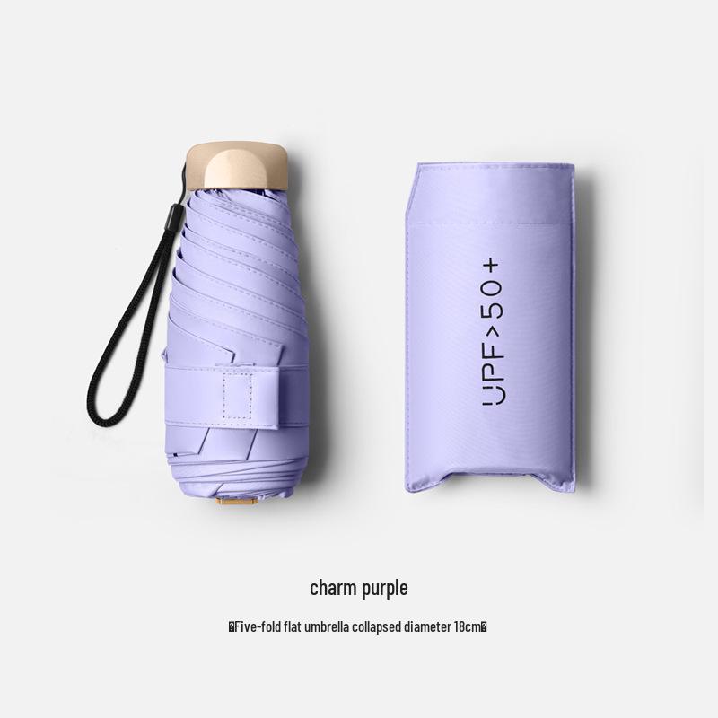 Mini Ultralight Five-Fold Anti-UV Umbrella - Portable Dual-Use for Sun and Rain, Customizable Women's Sunshade.