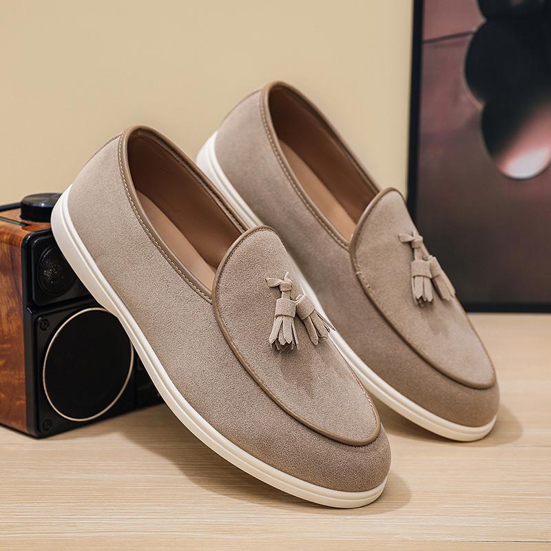 

Дизайнерские мужские лоферы для улицы, удобные мужские повседневные туфли, замшевые дышащие слипоны, нескользящие кроссовки для ходьбы, обувь для вождения 39 песочный