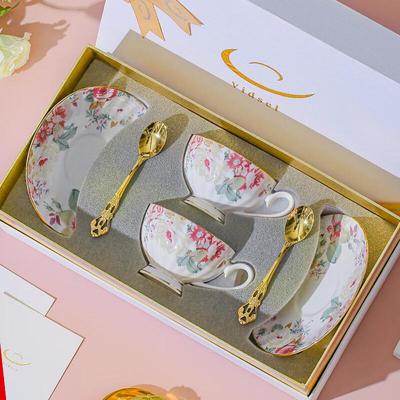 Service à café et thé en céramique florale de luxe Vidsel avec sous-tasses