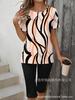 Gradual change/flower printing casual suit, round neck short sleeves + cropped pants for home and out