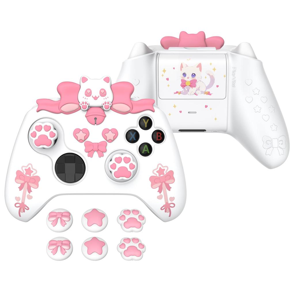 PlayVital Sweetheart Kitty Silicone Cover for Xbox Series Includes Thumb Grips and Cute Grip Cover X/S Controllers, Stickers, Design, Non-Slip [White]