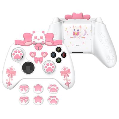 PlayVital Sweetheart Kitty Silicone Cover for Xbox Series with Thumb Grip and Cute Grip Cover X/S Controllers, Stickers, Design, Anti-Slip [White]