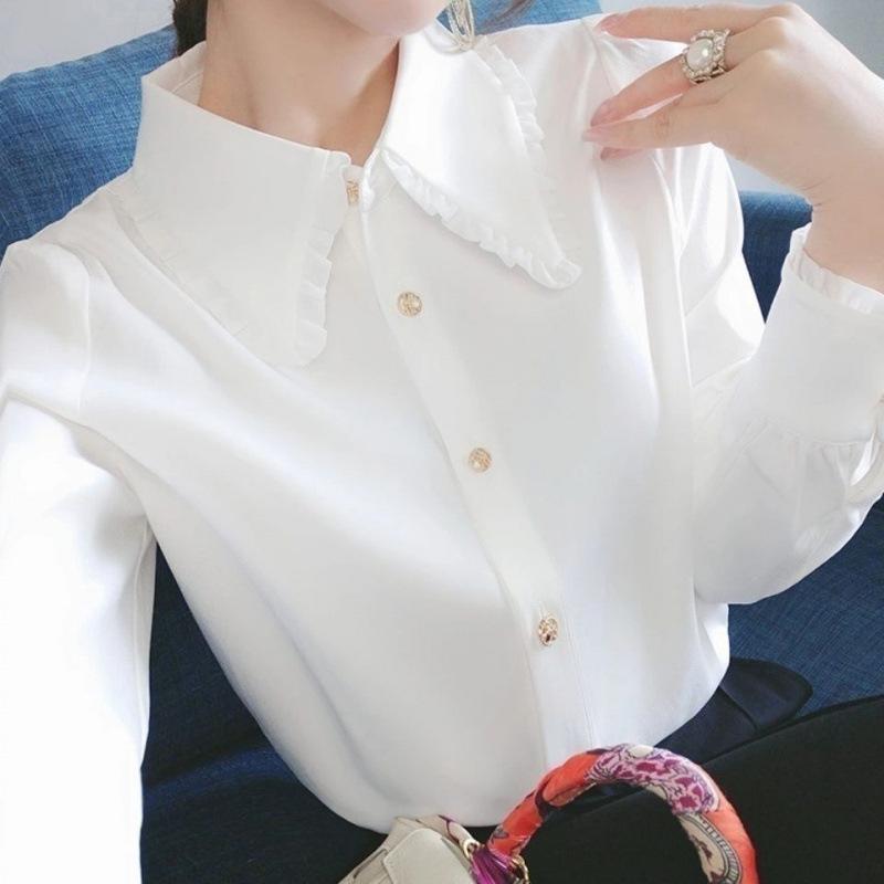 Fleece Shirt for Women's Autumn and Winter Fashion, Youthful Chiffon Shirt, Baby Collar, Belt-covering Shirt, Stylish Top