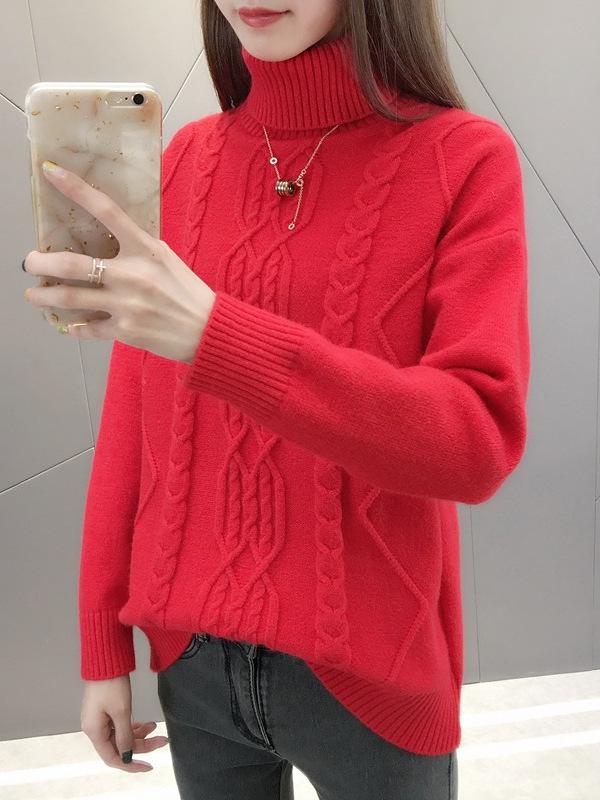 2026 Autumn/Winter Women's Thick Cable Knit High Neck Sweater