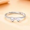 S925 Sterling Silver Mother-of-Pearl Bow Ring, Adjustable Pinky or Index Finger Design, Trendy and Fresh Style.