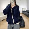 Sweater jacket zipper stand-up collar lazy new thickened loose women's Korean fashion color matching top