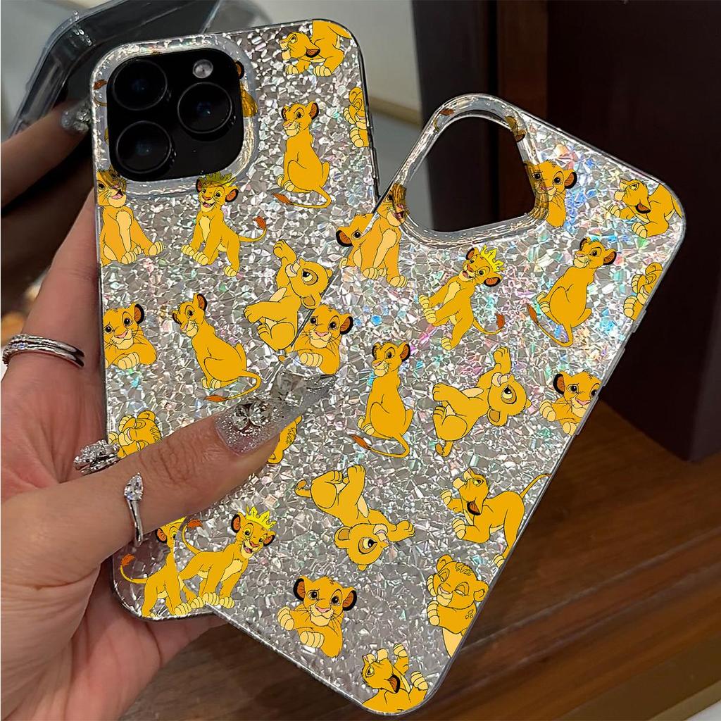Case for iphone 17 Pro 13 15 12 XS Max 16 Plus 14 11 18 Pro Max Air XR Golden Lion Cubs Group Sparkle Crackle Foil Acrylic TPU Phone Case