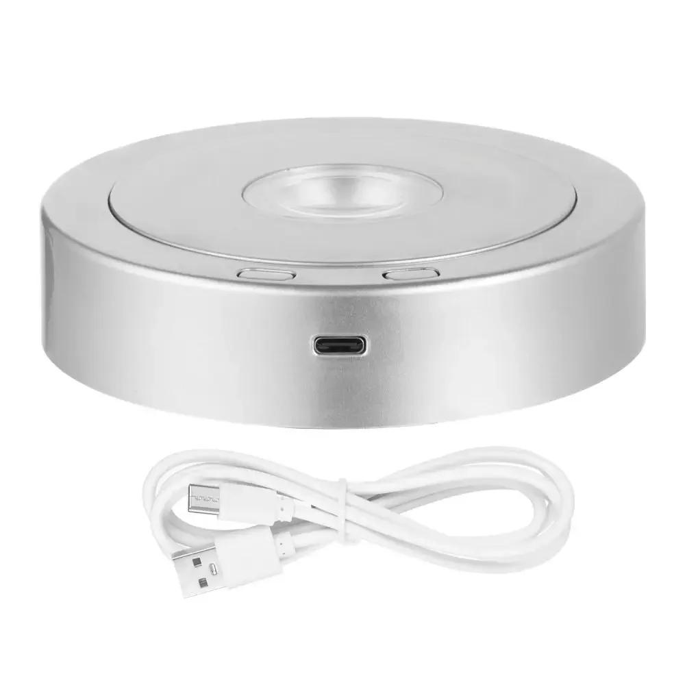 Круглая подставка LED вращающаяся подставка Вращающаяся база для кристаллов Подсветка 8 режимов подсветки Подставки для демонстрации серебряный