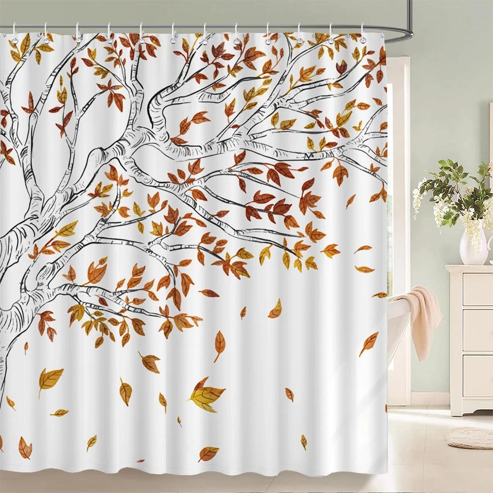 Plants Tree Leaves Shower Curtains with Hooks Home Decoration for Floral Bathroom Curtain Polyester Fabric Bath Curtain
