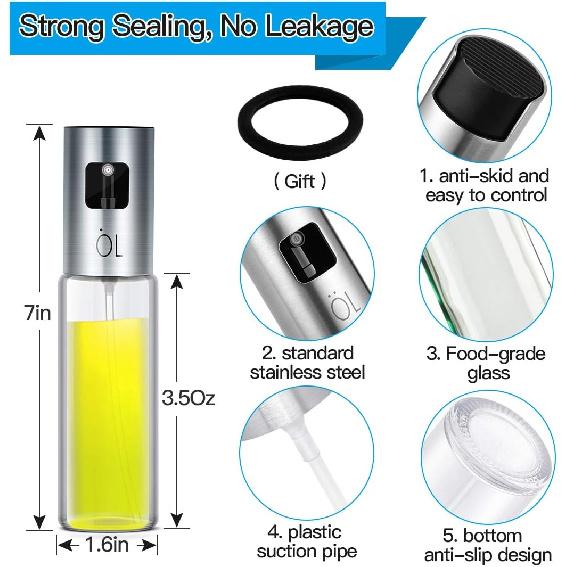 Oil Sprayer for Cooking, Olive Oil Sprayer Mister of Nozzle Upgraded, no Dribbles, Mist More Exquisite, 3.4OZ Capacity Food-Grade, Versatile Glass