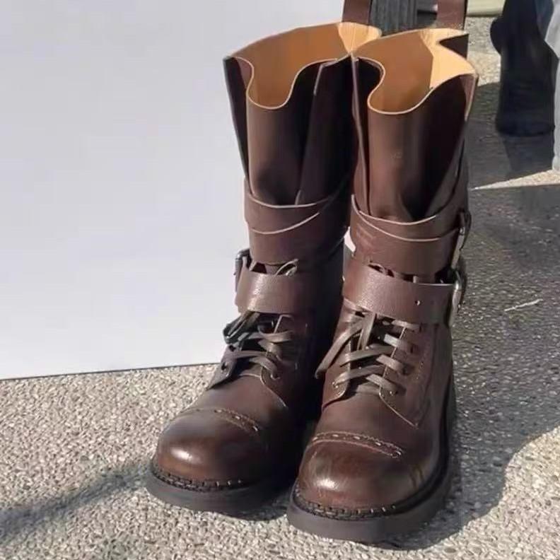 Retro Martin Boots Women's Summer New Thick Heel Belt Buckle Short Boots Locomotive Boots Versatile Single Boots Tide
