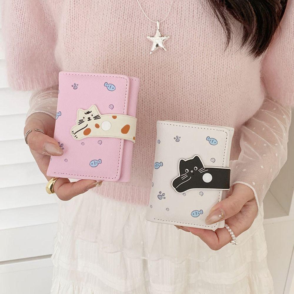 Card Pouch Portable Cat Printed Wallet PU Leather Multiple Card Short Leather Purse Cute Fashion Cat Patterned Card Bag Daily