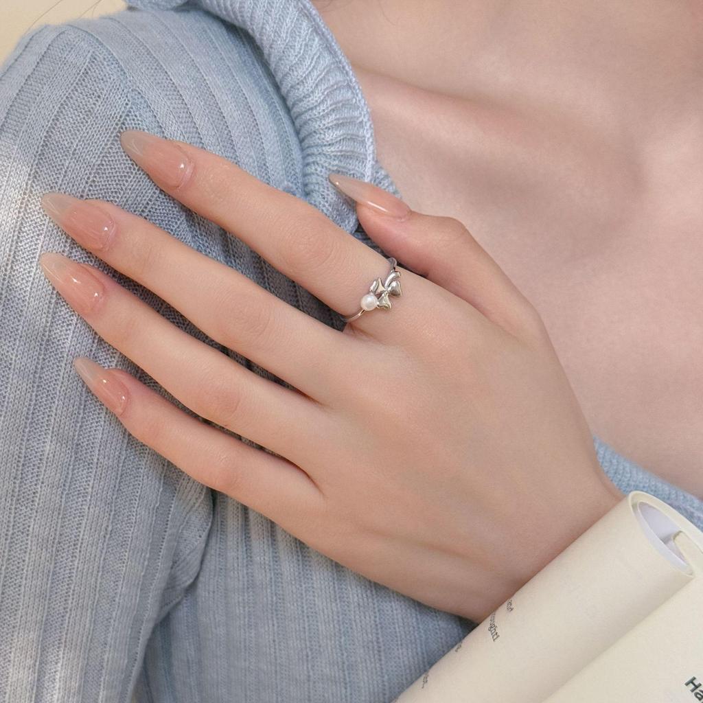 S925 Sterling Silver 18k Gold Plated Pearl Ring, Women's Cold Style Four-Leaf Clover High-End Design
