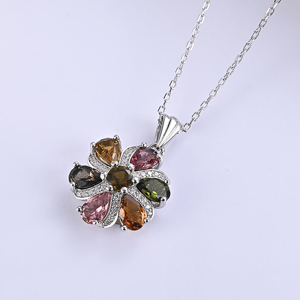 925 Sterling Silver Pendant Necklace Earrings Ring Nautral Colorful Tourmaline Fine Jewelry for Women Nice Gift