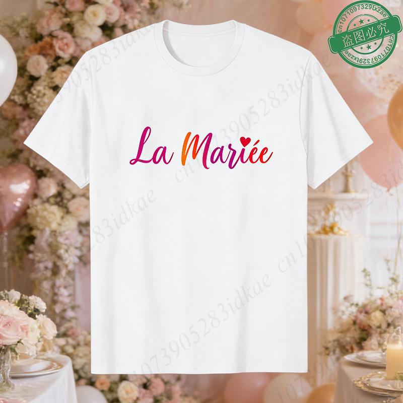 French Women Future Bride Team T-Shirts Colorful Heart Print Short Sleeve Tees for Bachelorette EVJF Party Bridal Wedding Squad