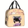 Cherry Blossom Kokeshi Doll Insulated Lunch Bag - Reusable Thermal Cooler Bento Box with Cute Sakura Design