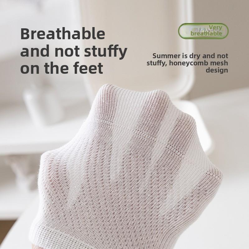 5 Pairs Boat Socks Female Summer Thin Shallow Invisible Non-slip Non-drop Heel Cotton Antibacterial Mesh Breathable Boneless Invisible Socks