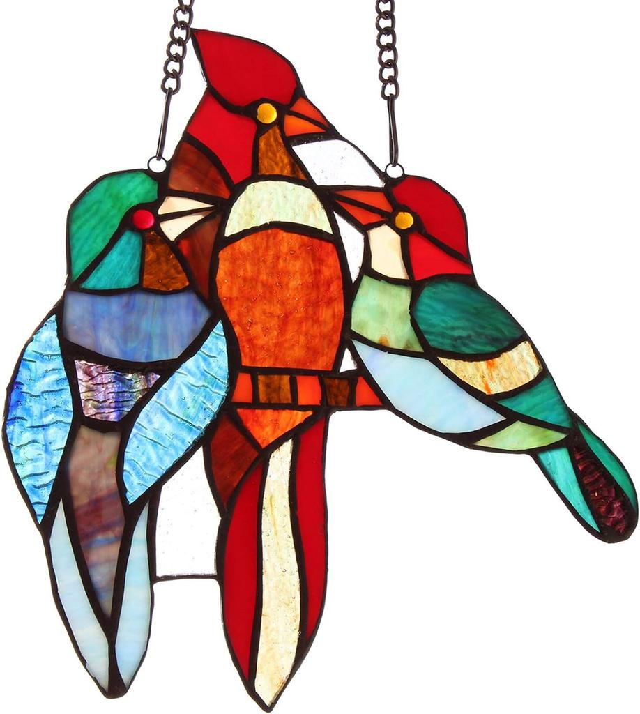 Stained Glass Birds Window Hangings,Suncatcher Cardinal Window Hanging Double Side Decor,Tiffany Style Bird Lovers Gifts Decor