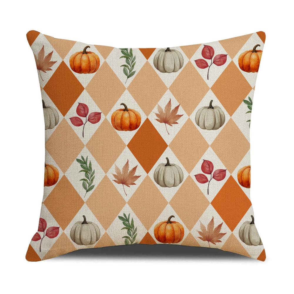 Pumpkin Harvest Festival Pillow Cover Autumn Maple Leaf Diamond Printed Pillow Cover Sofa Decorative Cushion Cover