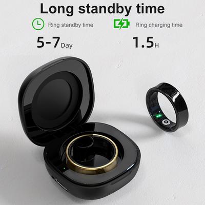 R09 Smart Ring Herren Damen mit Ladeetui, Herzfrequenz Blutsauerstoff, Hauttemperaturmonitor, 5ATM Wasserdicht Für Android IOS